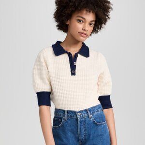 New STAUD Altea Sweater Waffle Knit Polo Top